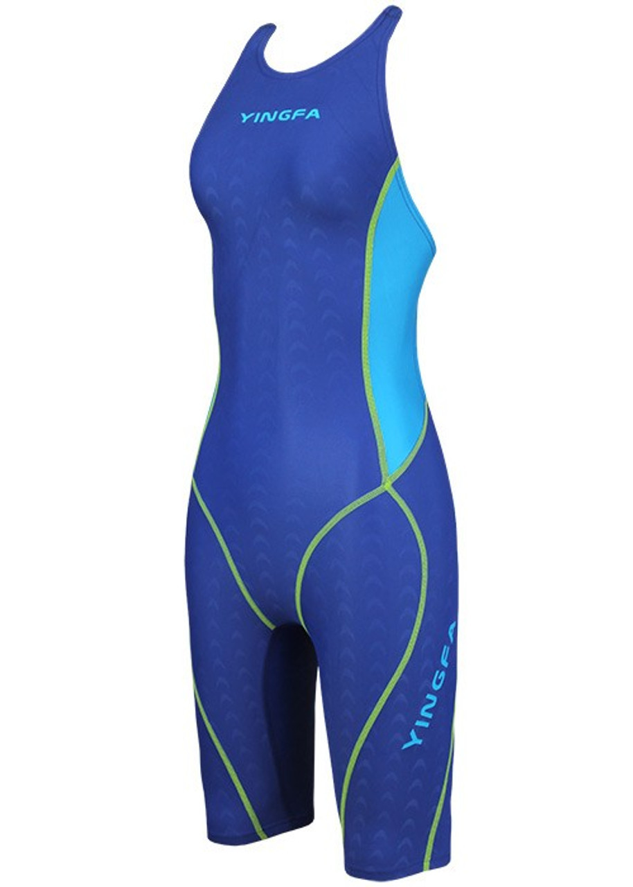 YINGFA 953-3 Women's Shark Scale Knee-skin Technical Swimsuit - Blue/Skyblue